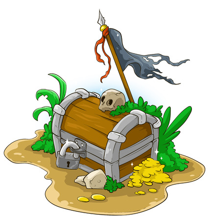 A illustration of big locked chest with flagのイラスト素材