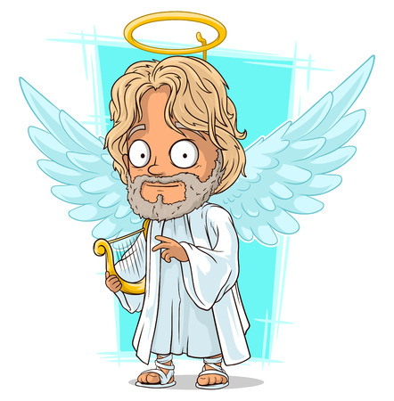 A vector illustration of cartoon good angel with nimbus and harpのイラスト素材
