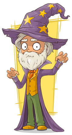 A vector illustration of cartoon old bearded wizard in big hatのイラスト素材