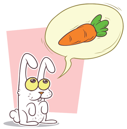 A vector illustration of cartoon cute little white rabbit with carrotのイラスト素材