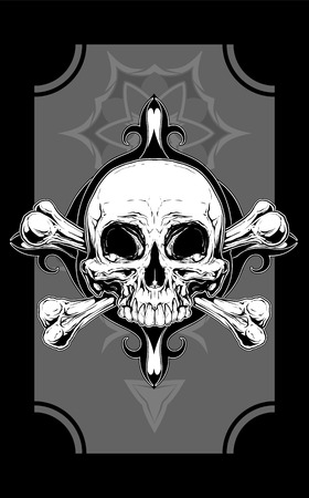 A vector illustration of White human skull with two bones tattooのイラスト素材