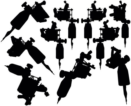 Lot of black silhouette graphic tattoo machinesのイラスト素材