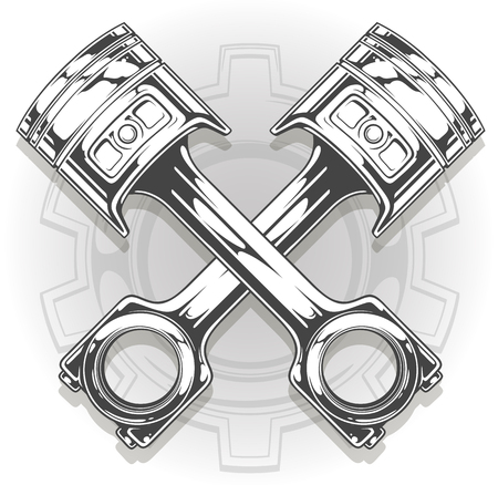 Double detailed graphic black car engine piston with metal gear background vectorのイラスト素材