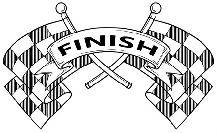 Cartoon graphic black and white crossed racing flag with finish ribbon vectorのイラスト素材
