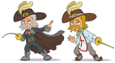 Cartoon musketeer with sword characters vector setのイラスト素材