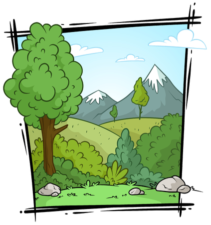 Cartoon nature landscape vector backgroundのイラスト素材