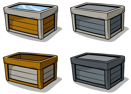 Cartoon wooden box vector icon setのイラスト素材