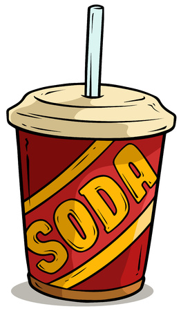 Cartoon plastic cup of soda drink with strawのイラスト素材