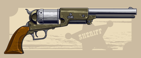 Graphic detailed old revolver with sheriff starのイラスト素材