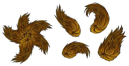 Cartoon brown flying alien monster star and comets. Isolated on white background. Vector icon set.のイラスト素材
