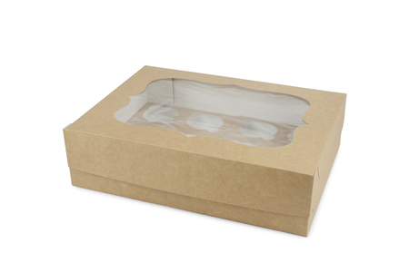 Cardboard box for muffins isolated on white background, shadow below.の写真素材