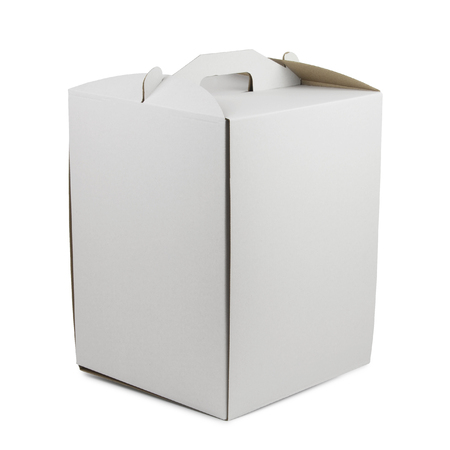 Large high cardboard box for cake isolated on white background, shadow below.の写真素材