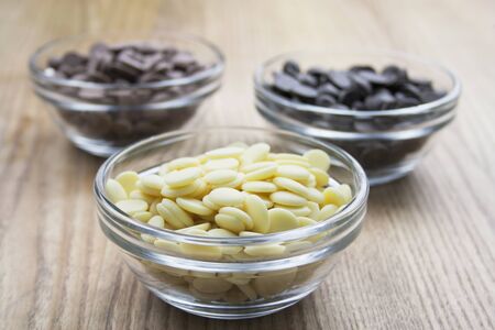 Dark, milk and white chocolate. Confectionery raw materials.の写真素材