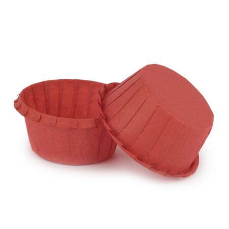Muffin paper molds red. Isolation on a white background, shadow below.の写真素材