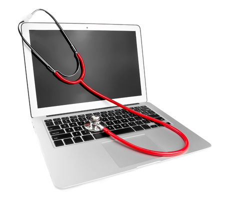 laptop and stethoscopeの写真素材