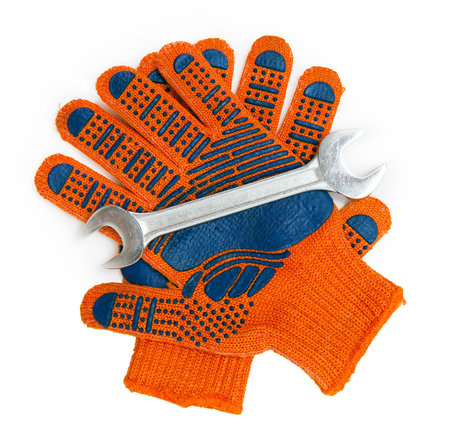 wrench and work gloves