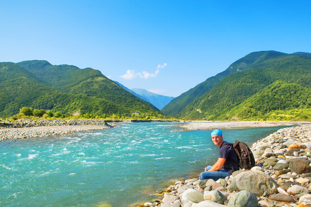 hiking in mountainsの写真素材