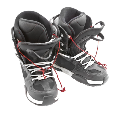 snowboard boots isolated on whiteの写真素材