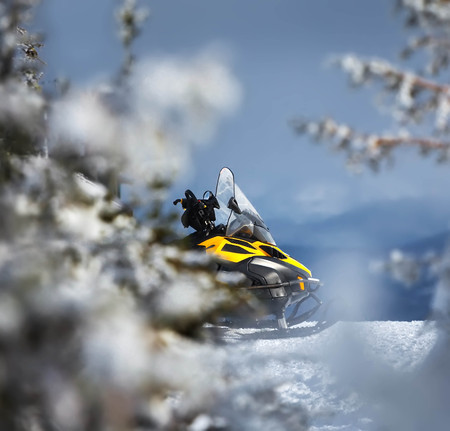 snowmobile in mountainsの写真素材
