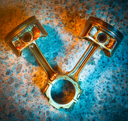 Pistons. Garage auto repair service background.の写真素材