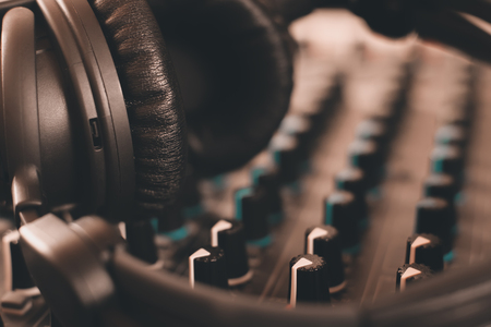 sound mixer and headphones. recording studio.の写真素材