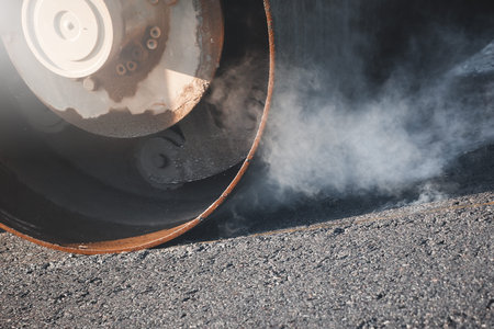 steamroller. road construction.