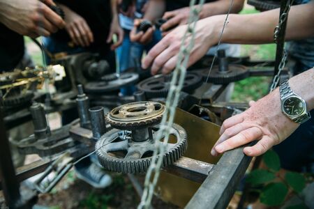 quest game in nature with a large companyの写真素材