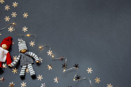 New Years gray photophone with garland, elf and snowflakes