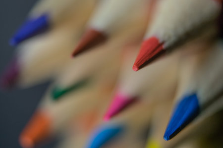sharp sharpened colored pencils closeupの写真素材