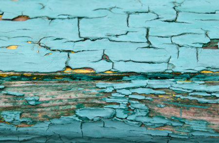 The texture of a tree painted with a blue turquoise paint old, in cracks