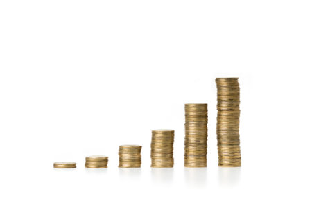 Lots of coins on a white background