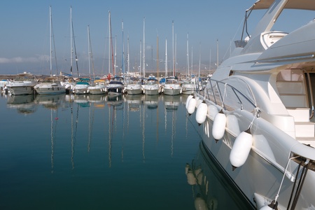 Boats moored in harbour near Polis city, Cyprusの写真素材