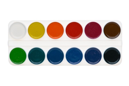 Simple watercolor paints palette isolated on white background, top viewの写真素材