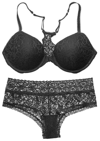 Black bra and panties isolated on white backgroundの写真素材