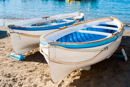 Two traditional wooden boats in the harbor at Marina Grande - Capri, Italyの写真素材
