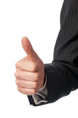 Businessman's hand with thumb-up isolated on white.の写真素材