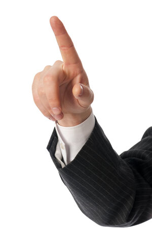 Businessman hand shows the direction isolated on white の写真素材