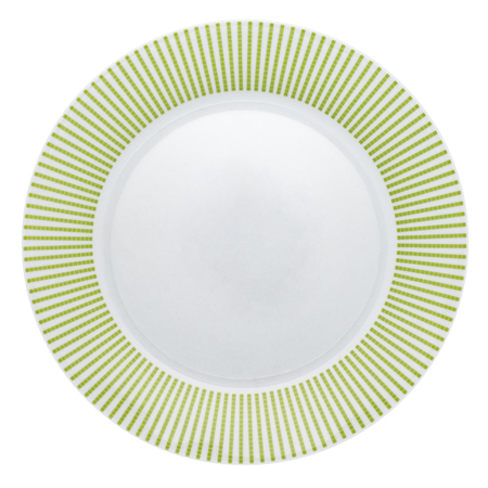 Empty dinner plate with green border from above isolated on white.の写真素材