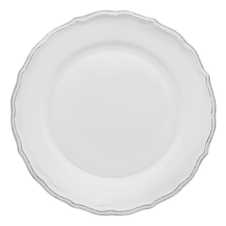 Empty dinner plate from above isolated on white.の写真素材