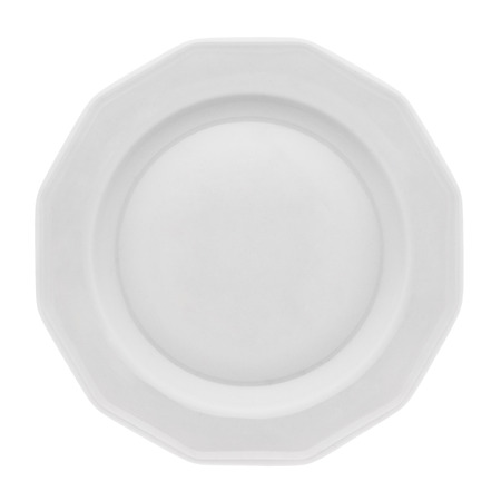 Empty dinner plate from above isolated on white.の写真素材