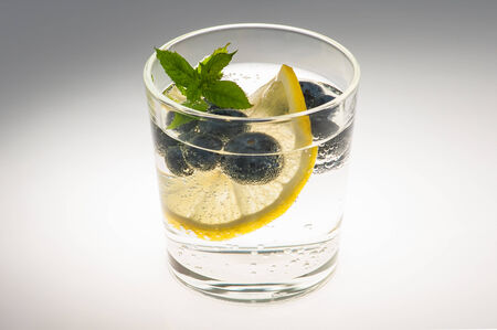Summer lemonade with blueberries, lemon and mint.の写真素材