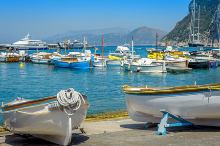 Traditional wooden boats in the harbor at Marina Grande - Capri, Italyの写真素材