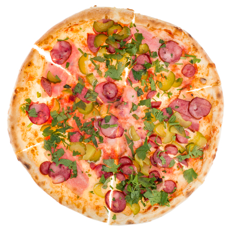 Pizza from the top isolated on white.の写真素材
