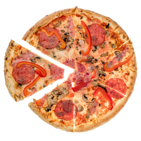 Pizza from the top isolated on white.の写真素材
