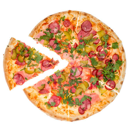 Pizza from the top isolated on white.の写真素材