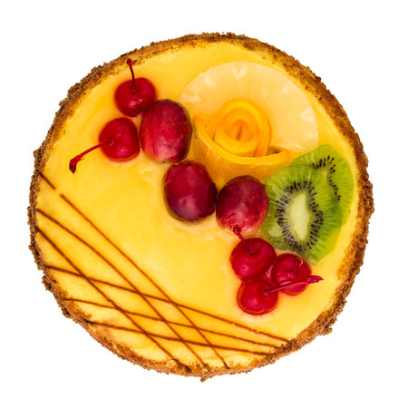 Cake with fruits isolated on white, top view.の写真素材