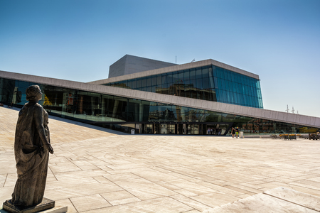 Oslo Opera House with monument on foreground that build in the new residential district, Oslo, Norway.のeditorial素材
