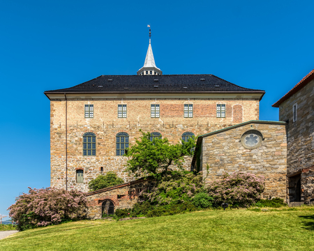 Akershus Fortress in Oslo, Norway. Akershus Festning is a medieval fortress that was built to protect Oslo. In spring.のeditorial素材