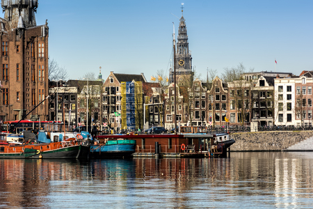 Amsterdam cityscape from the Oosterdok in the Netherlands.の写真素材