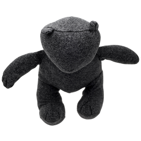 Gray Teddy Bear isolated on white background, shot from above. Postmodern toy.の写真素材